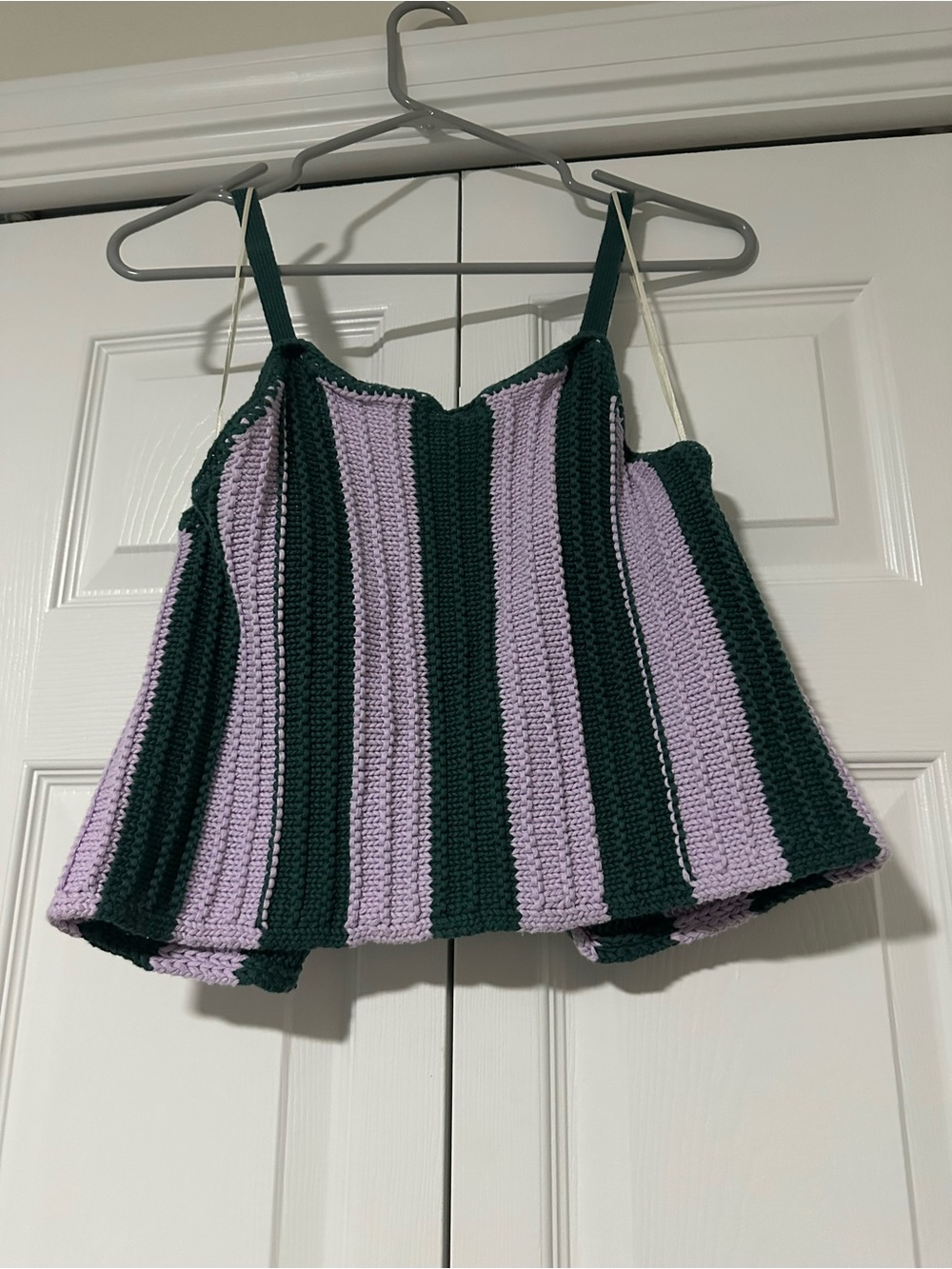 Striped Crochet Camisole in Dark Green and Lilac